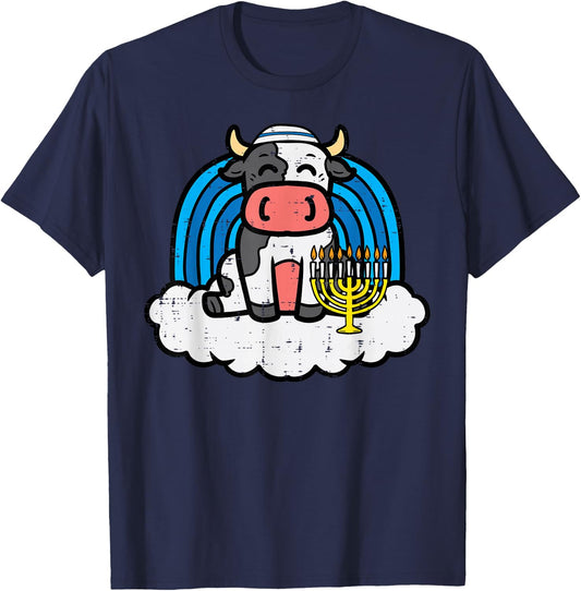 Hanukkah Cow Rainbow Chanukah Jewish Boys Girls Kid Toddler T-Shirt - T-Shirt | Navy