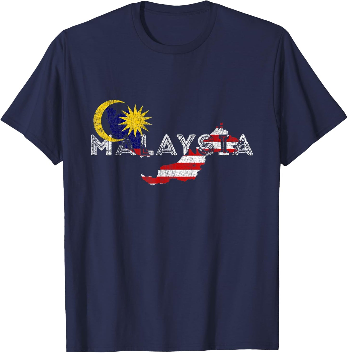 Malaysian Map and Flag - Distressed Malaysia Souvenir T-Shirt - T-Shirt | Navy