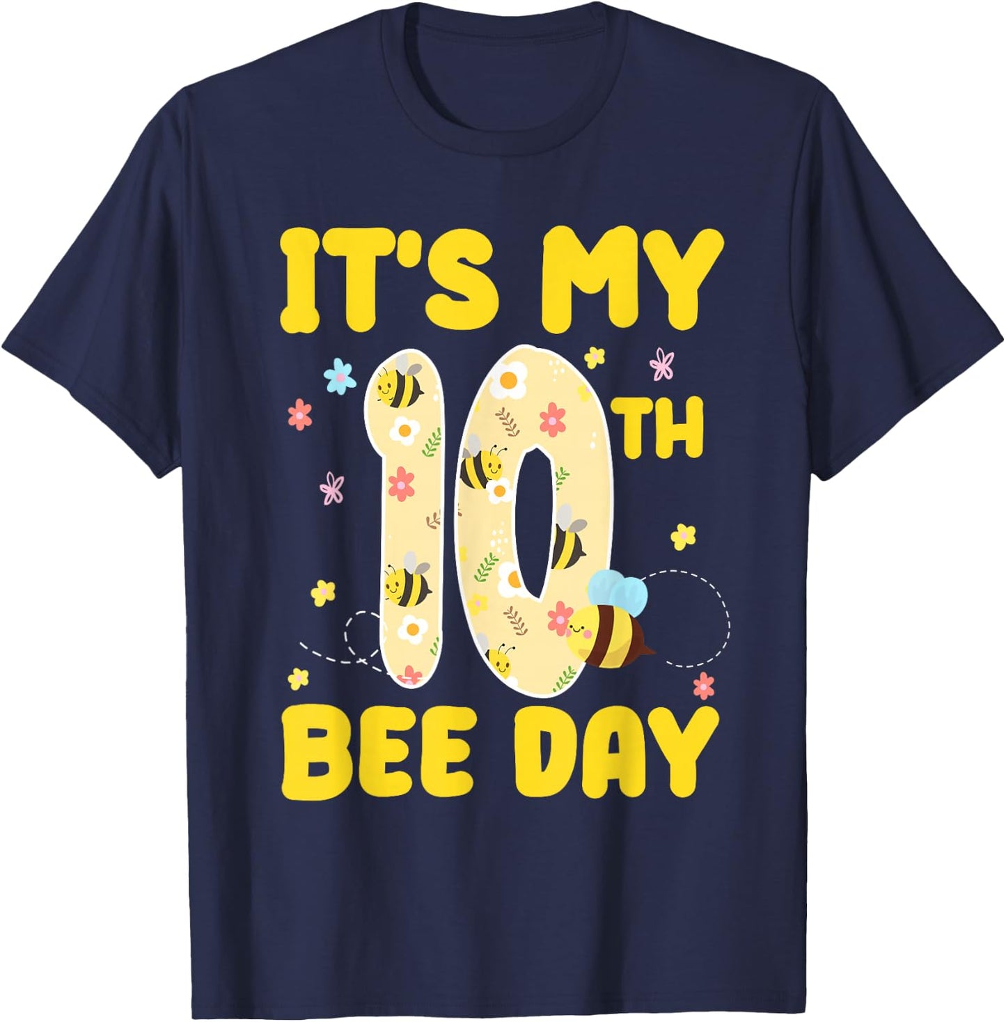 Kids It's My 10th Bee Day 10 Years Old Birthday Bee Party T-Shirt - T-Shirt | Navy