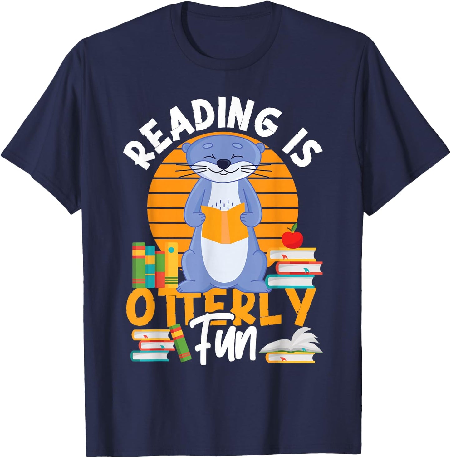 Otter Reading Teacher Literature Book Pun Reading Is Otterly T-Shirt - T-Shirt | Navy