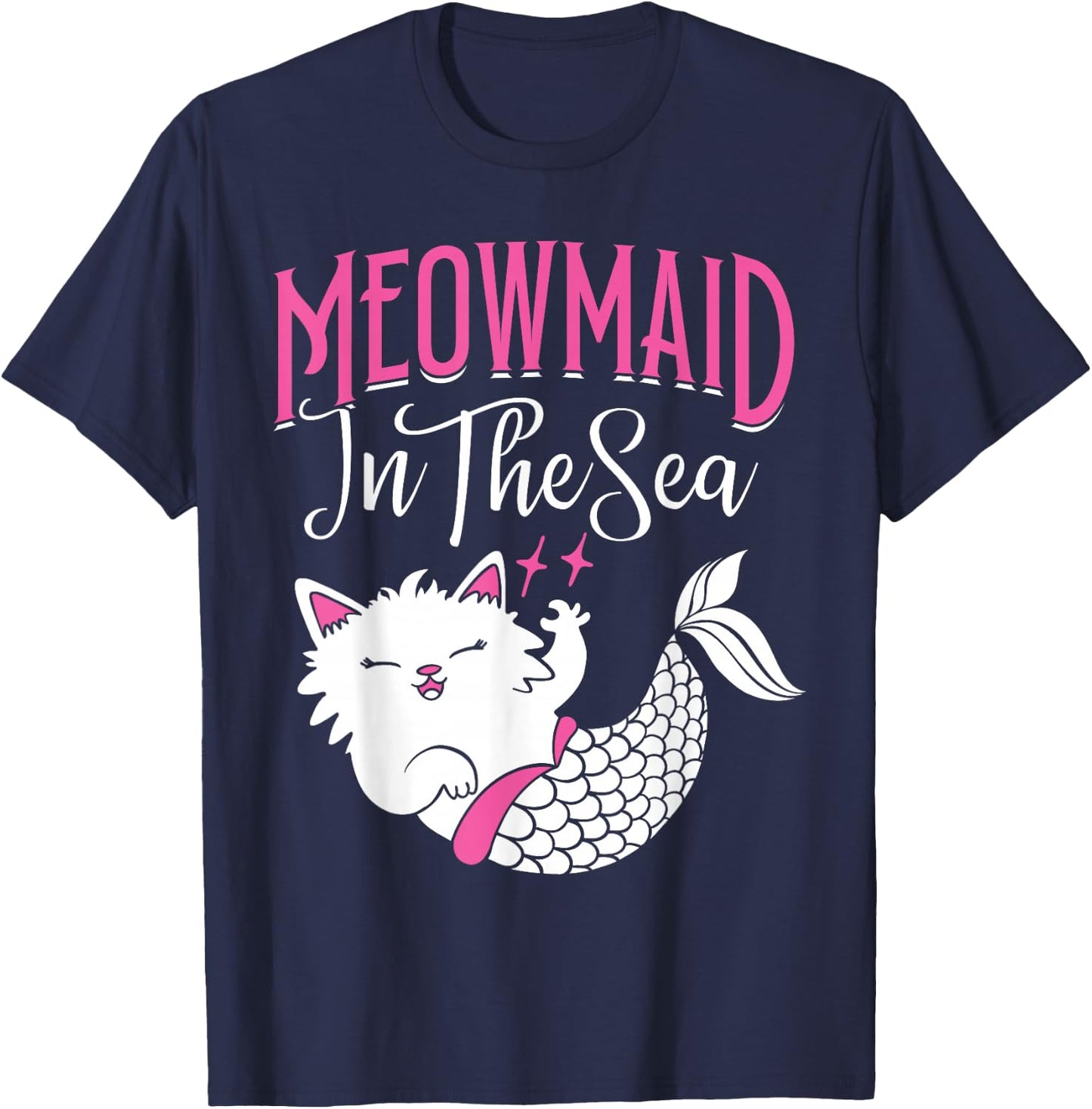 Mercat Meowmaid in the Sea Mermaid Cat T-Shirt - T-Shirt | Navy