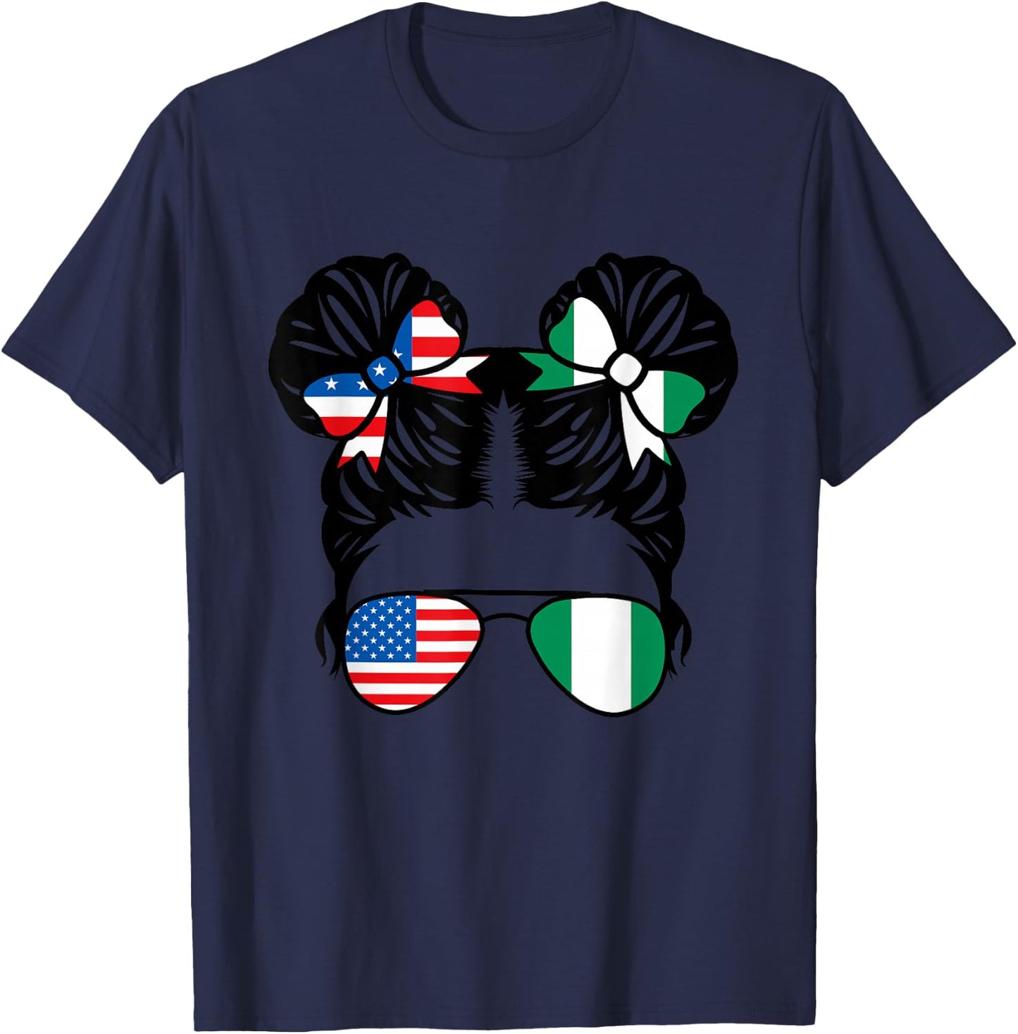 Half American Half Nigerian Girl USA Nigeria Flag Patriot T-Shirt - T-Shirt | Navy
