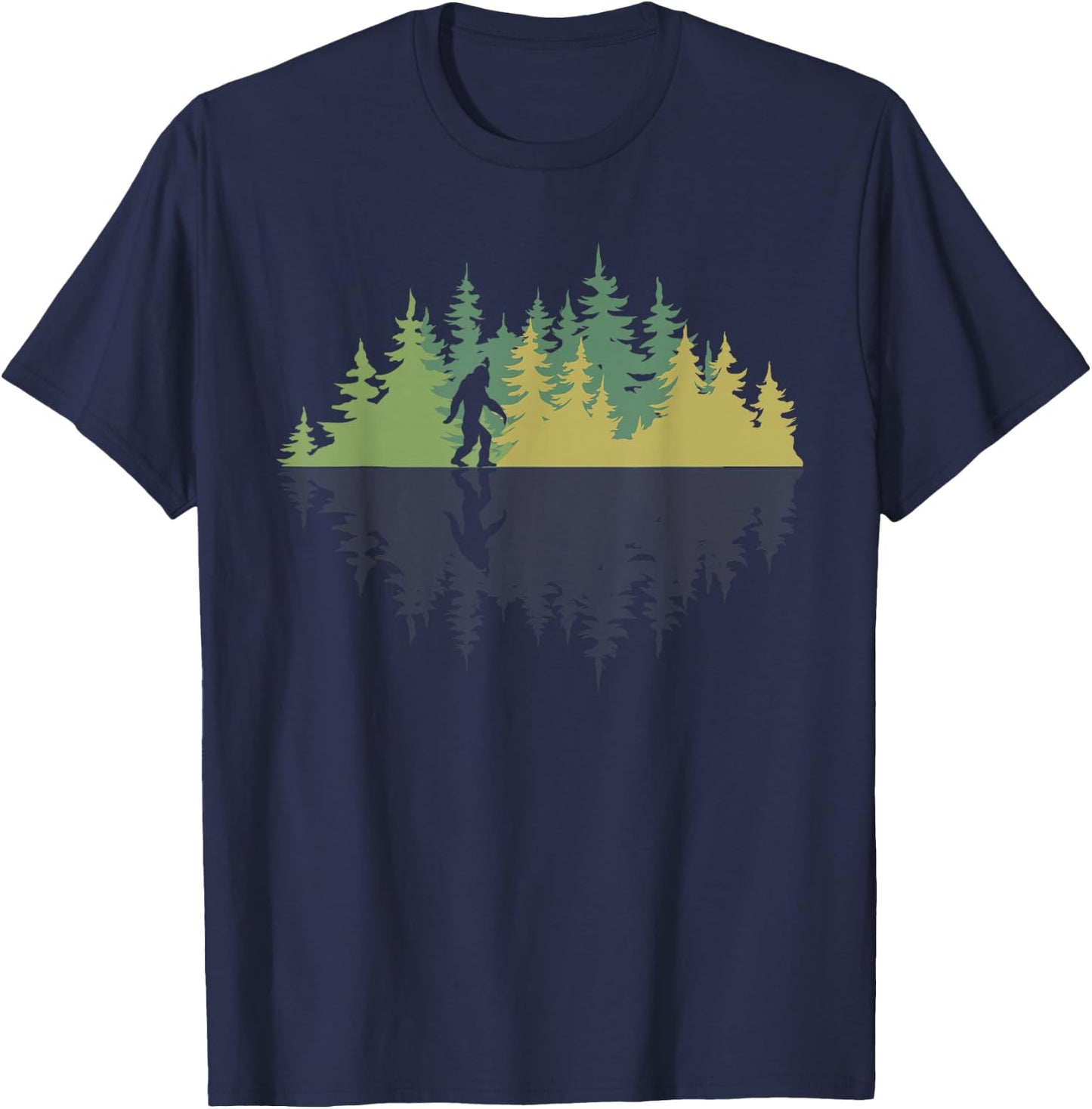 Reflection Forest Trees Sasquatch Conspiracy Yeti Bigfoot T-Shirt - T-Shirt | Navy