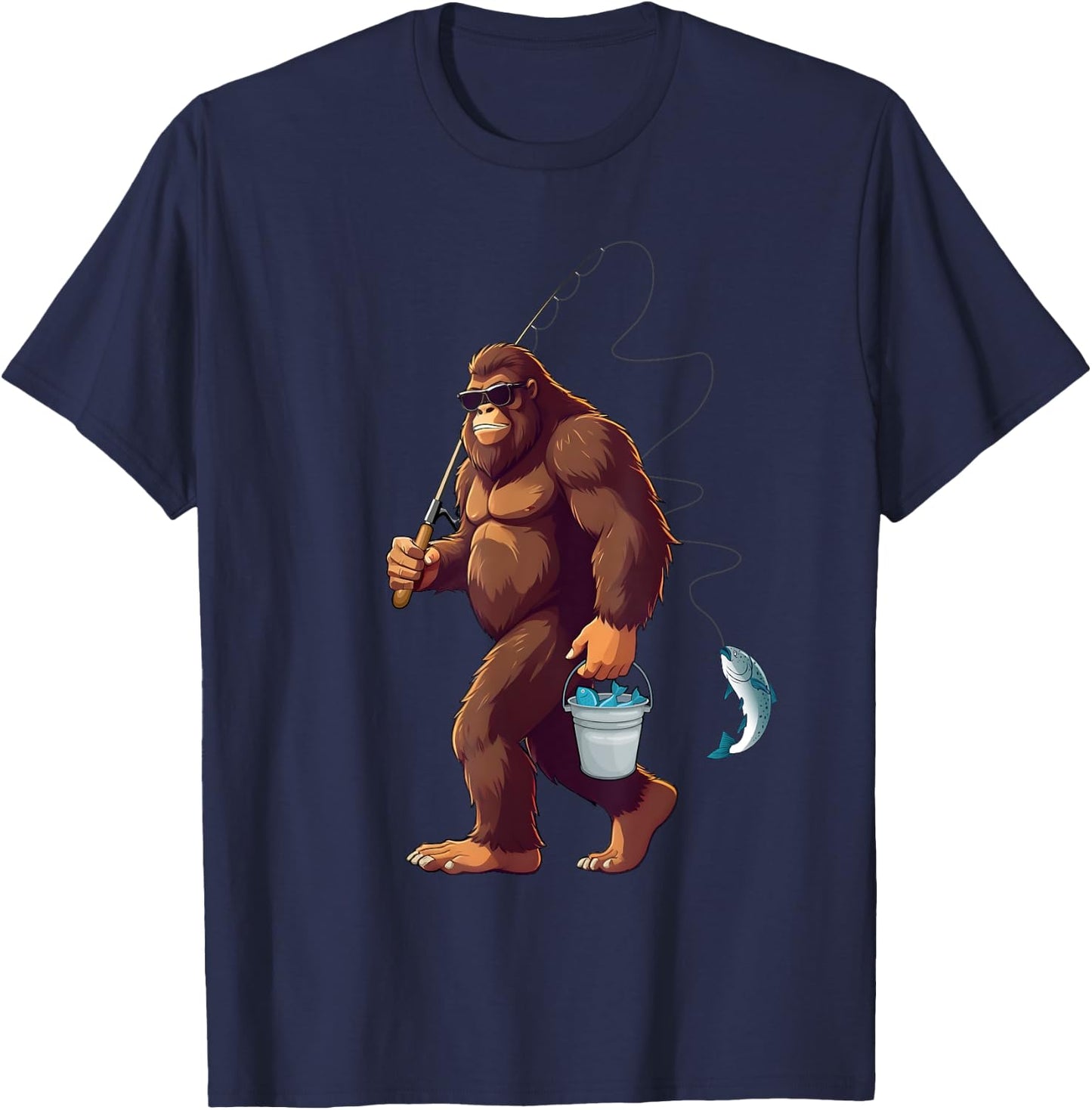 Bigfoot Fishing Funny Retro Sasquatch Fisherman Dad Men Kids T-Shirt - T-Shirt | Navy