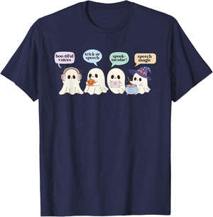 Halloween Speech Therapy SLP Ghost Speech Language Pathology T-Shirt - T-Shirt | Navy