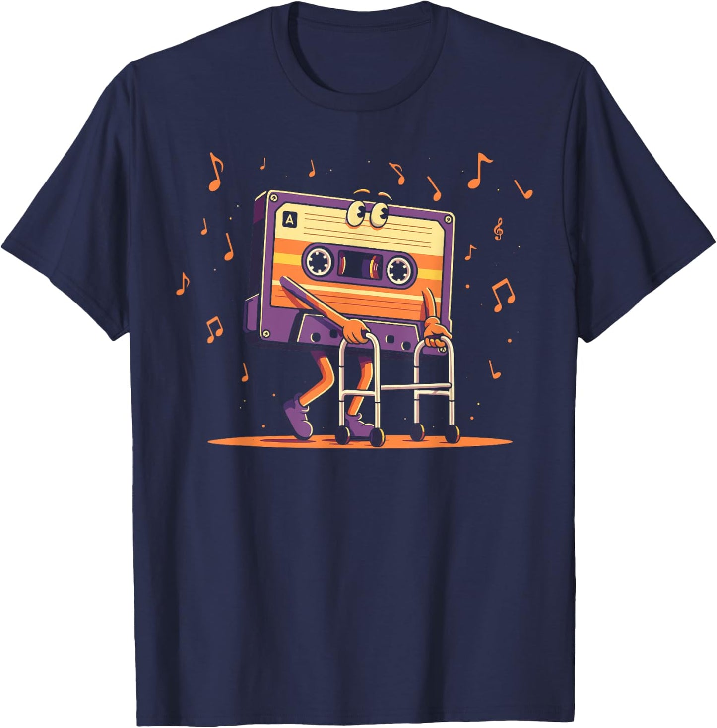 Colorful Cassette Tape with Walker Funny Music Lover T-Shirt - T-Shirt | Navy