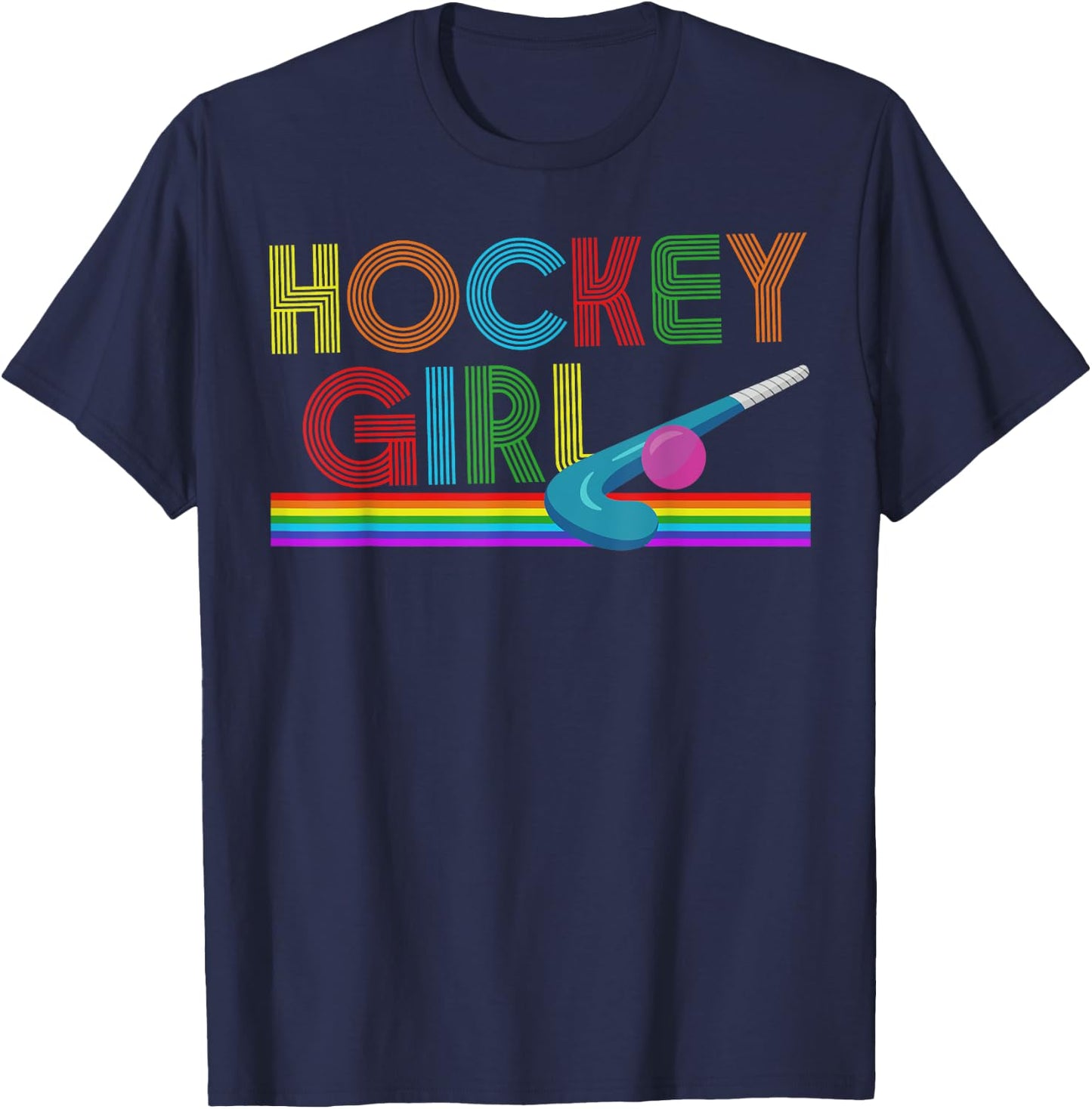 I Love Field Hockey Player HD0 Feldhockey Retro Hockey Girl , Damen, Mädchen, Kurzarm, , Schwarz, Multicolored, S T-Shirt - T-Shirt | Navy