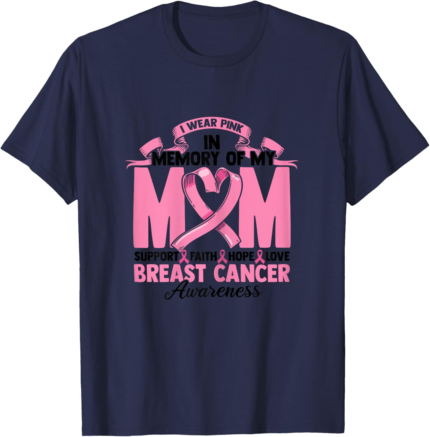 I Wear Pink In Memory Of My Mom Support Faith Hope Love T-Shirt - T-Shirt | Navy