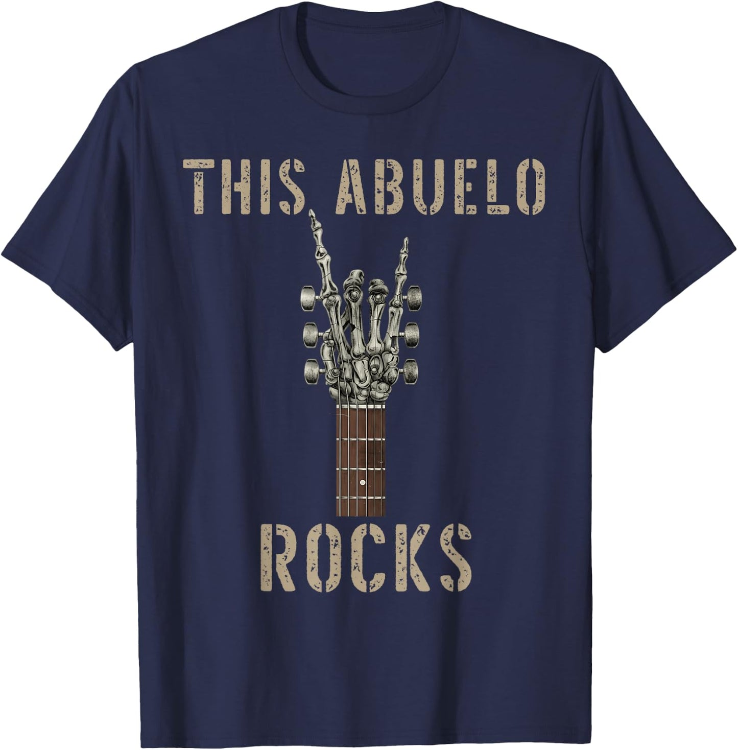 This Abuelo Rocks Skeleton Hand Rock Music Band Guitar T-Shirt - T-Shirt | Navy