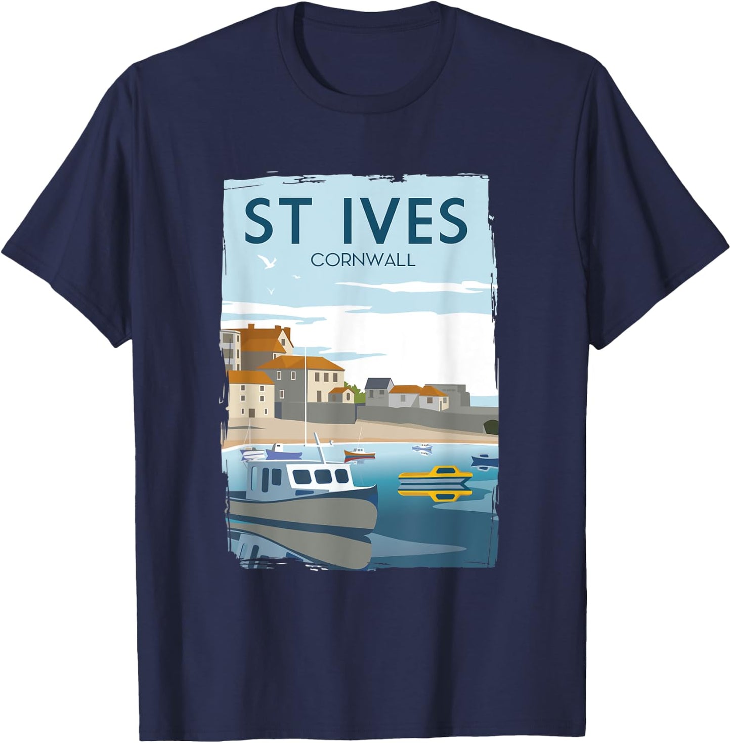 Funny Retro England ST Ives Cornwall Travel Poster Gift T-Shirt - T-Shirt | Navy