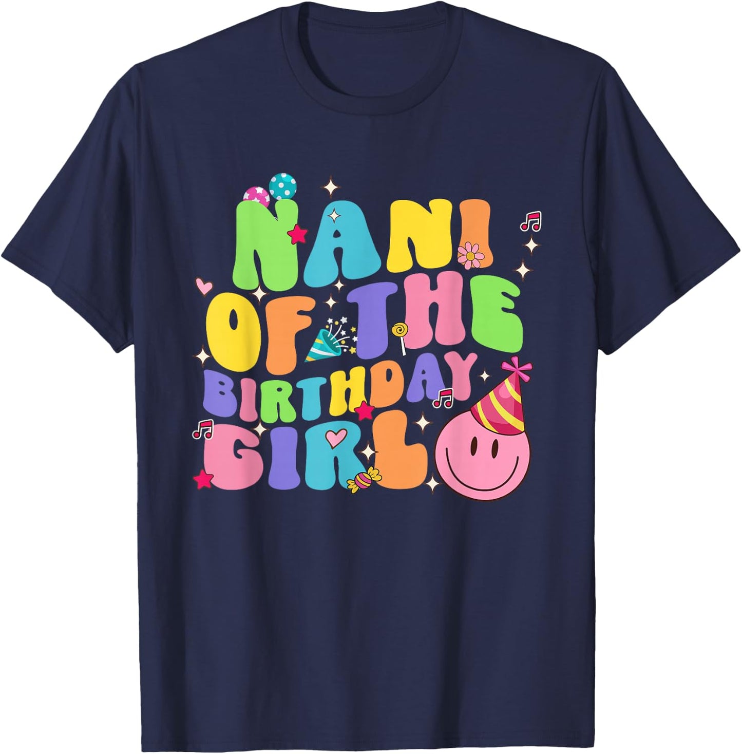 Nani of The Birthday Girl Family Groovy Birthday Party T-Shirt - T-Shirt | Navy
