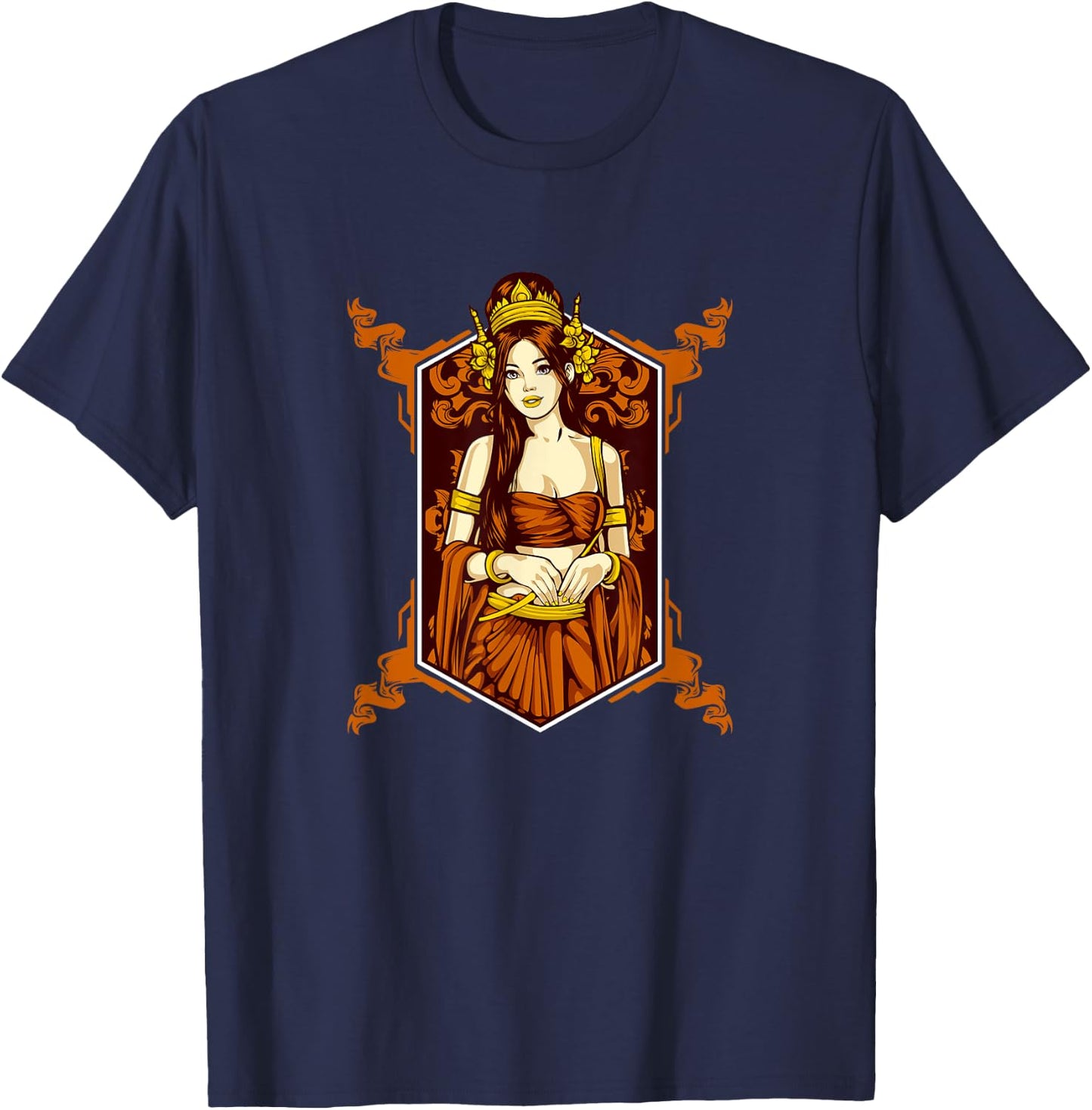 Cambodia Cambodian Khmer Girl Apsara Woman T-Shirt - T-Shirt | Navy