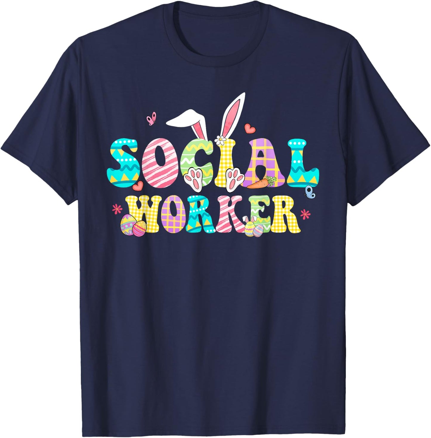 School Social Worker Happy Easter Bunny Eggs Rabbit T-Shirt - T-Shirt | Navy
