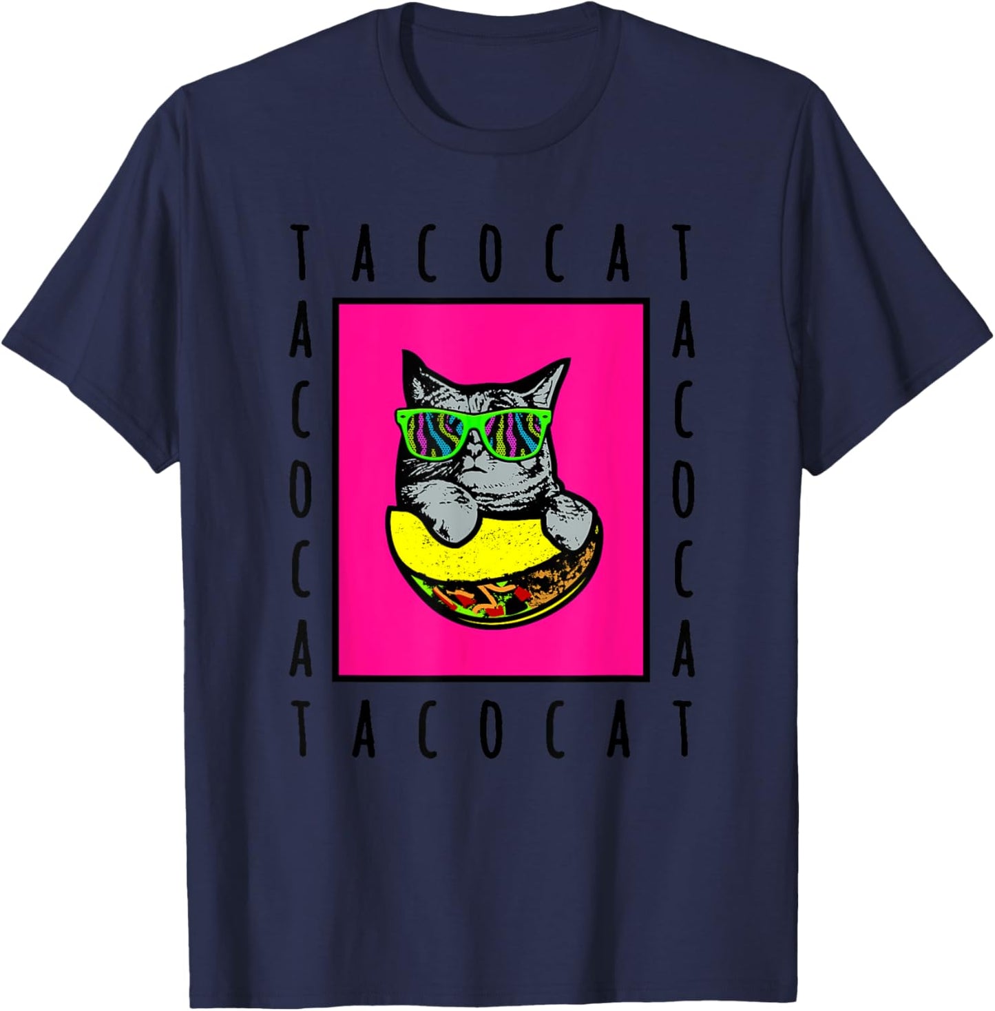 Taco Cat Spelled Backwards Is Taco Cat | Cat in Sunglasses T-Shirt - T-Shirt | Navy