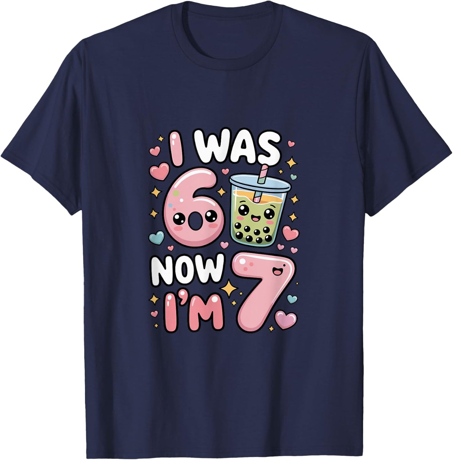 7 Year Old Birthday was 6 Now I'm 7 Kids Boba T-Shirt - T-Shirt | Navy