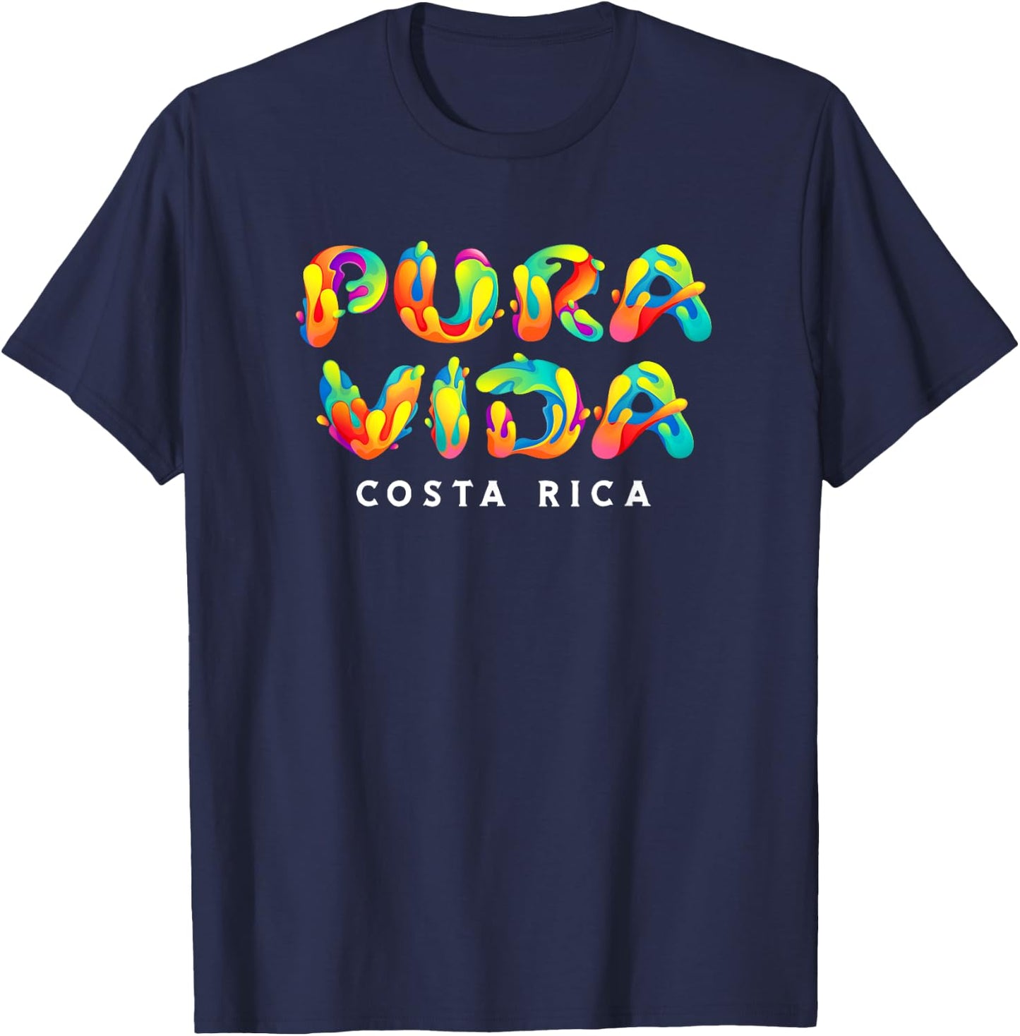 Pura Vida Costa Rica Rainbow Color Artistic Typography T-Shirt - T-Shirt | Navy