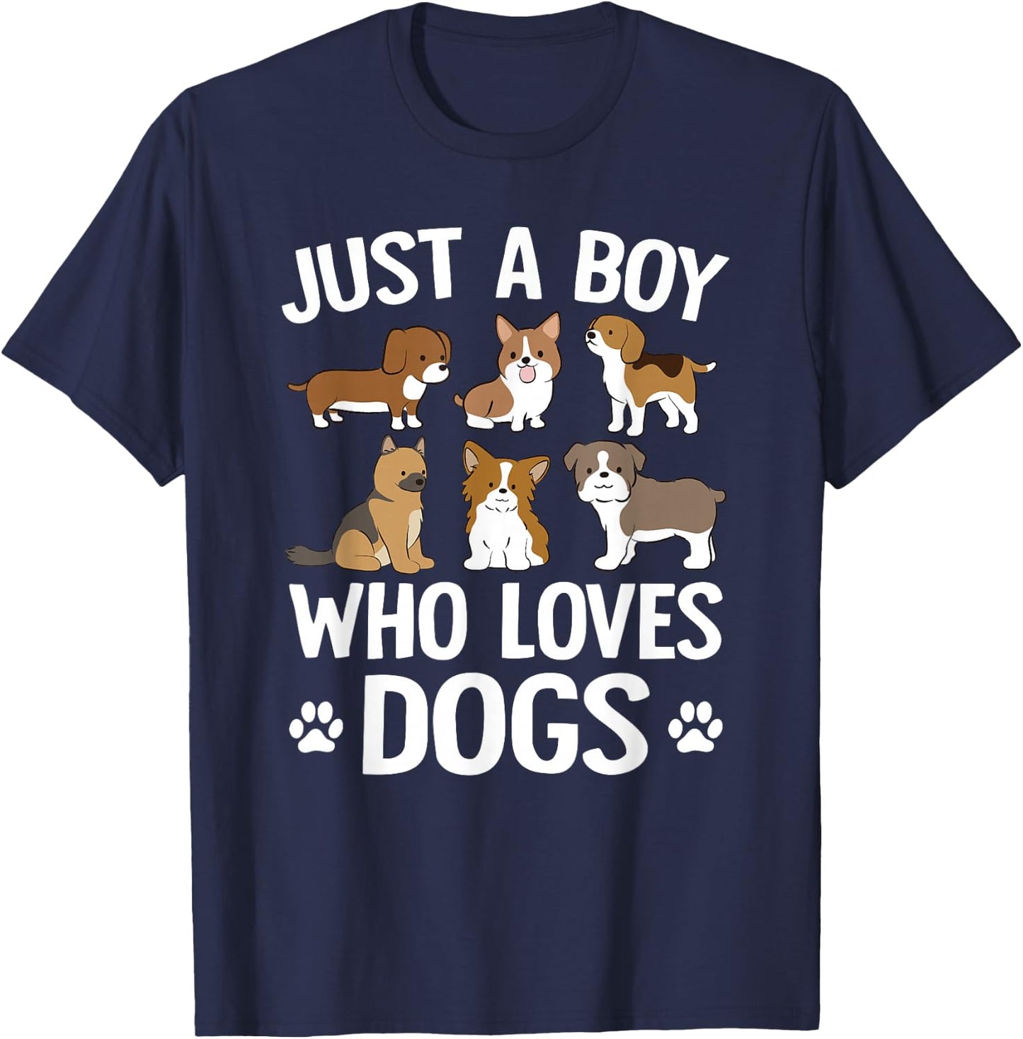 Just A Boy Who Loves Dogs Boys Toddler Puppy Dog Lover T-Shirt - T-Shirt | Navy