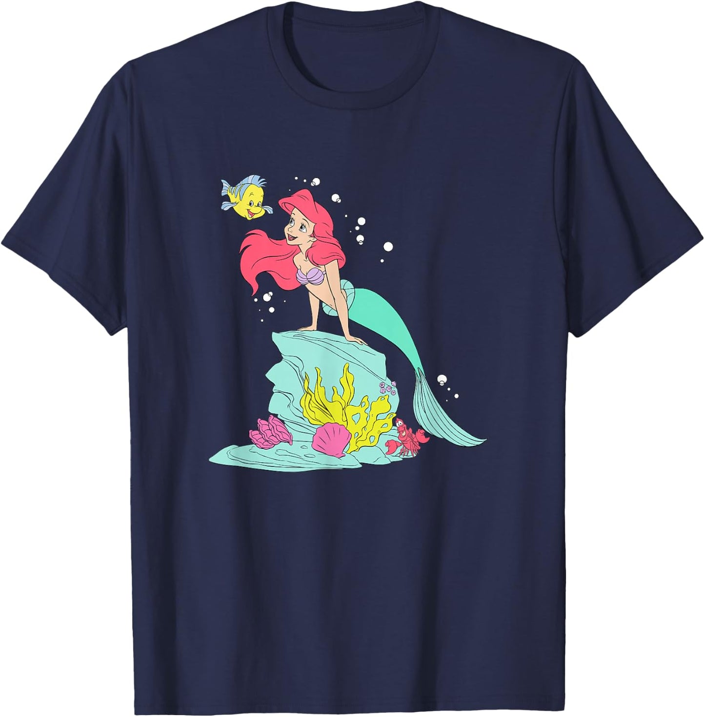 Disney The Little Mermaid Ariel Flounder Sebastian Retro T-Shirt - T-Shirt | Navy