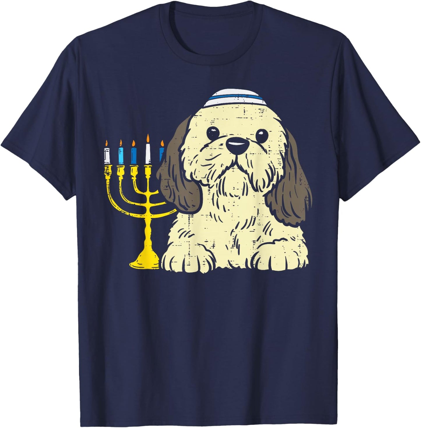 Jewish Shih Tzu Dog Menorah Hanukkah Pajamas Chanukah PJs T-Shirt - T-Shirt | Navy