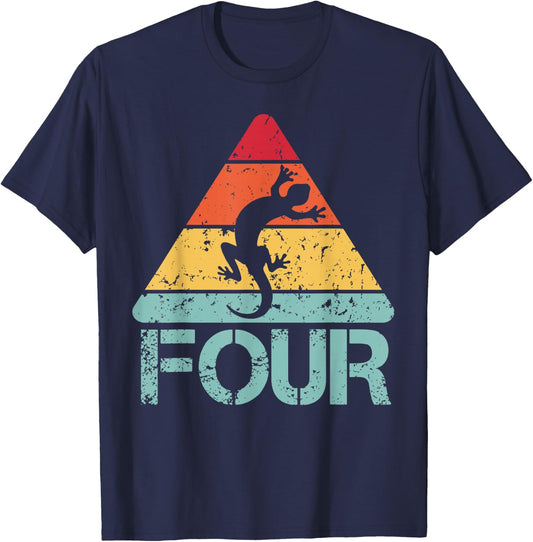 Four Birthday Lizard 4th 4 Year Old Reptile Birthday T-Shirt - T-Shirt | Navy