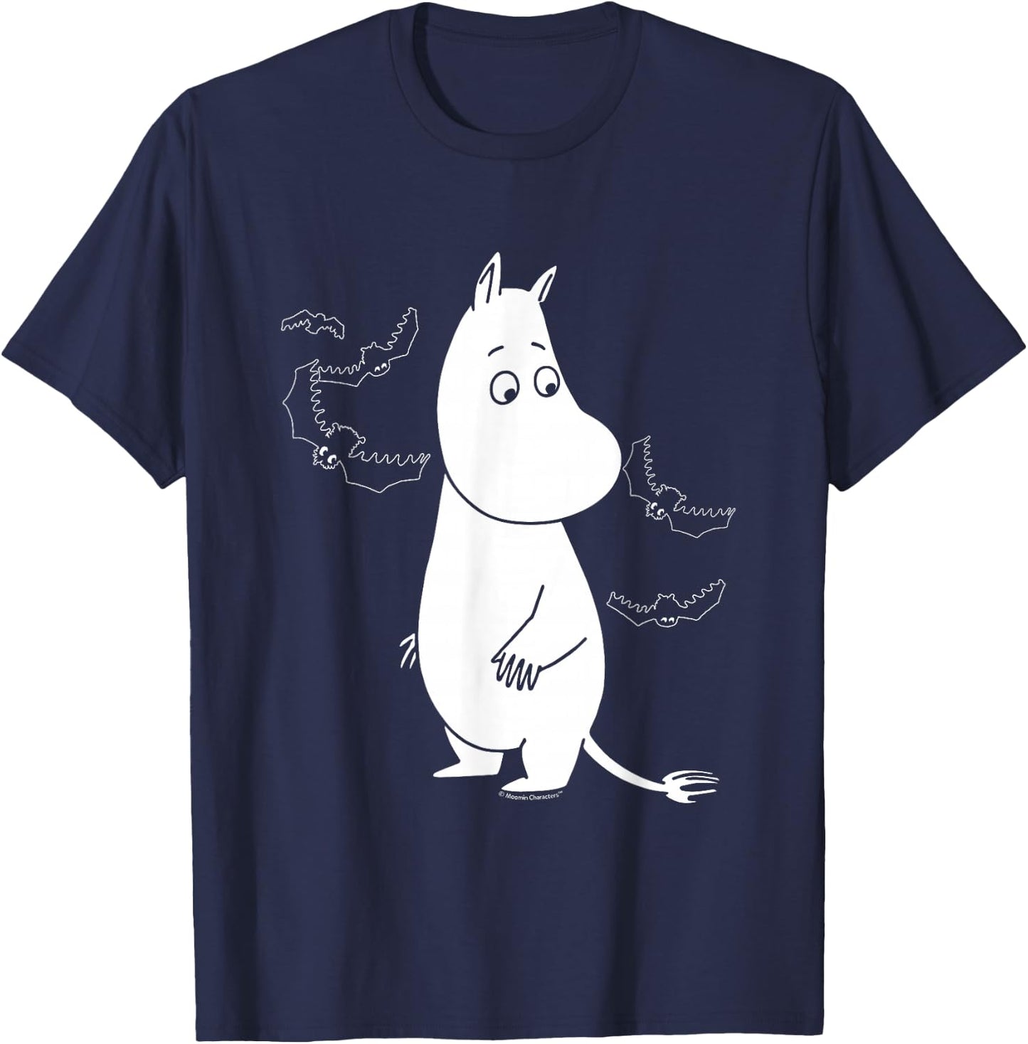 Moomin Moomintroll Surrounded by Scary Bats , Black, S T-Shirt - T-Shirt | Navy