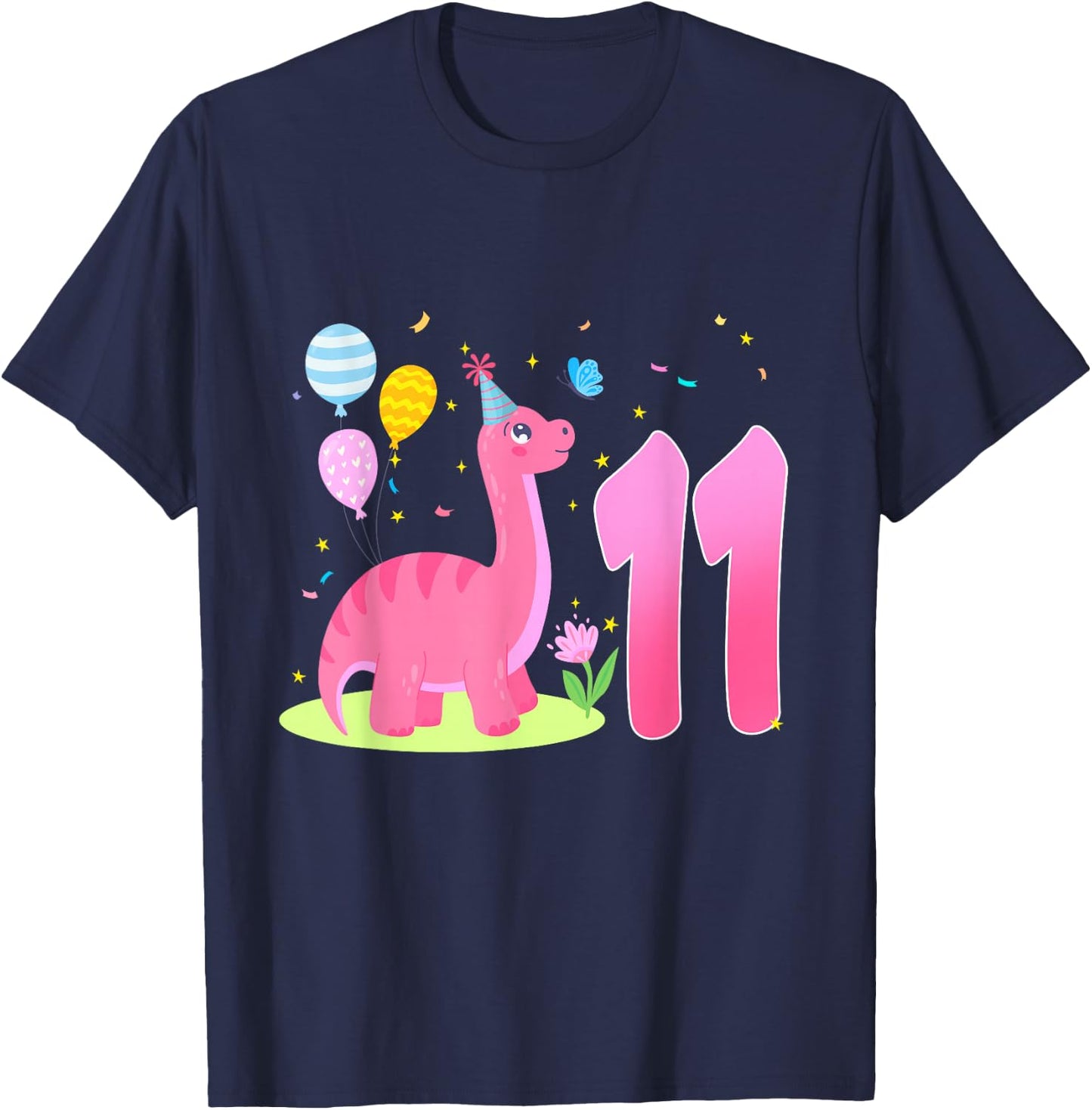 11th Birthday Girl 11 Year Old Birthday Dinosaur Party T-Shirt - T-Shirt | Navy