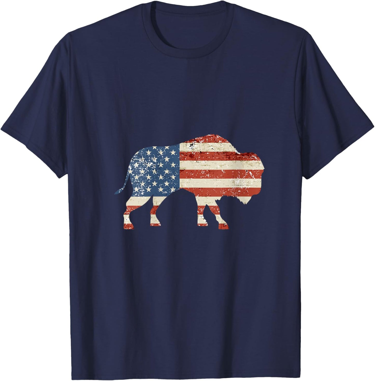 Women's Boys Bison American Flag Buffalo 4th of July Bison Men USA V-Neck T-Shirt - T-Shirt | Navy