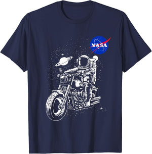 NASA Astronaut Motorcycle Rider in the Galaxy T-Shirt - T-Shirt | Navy