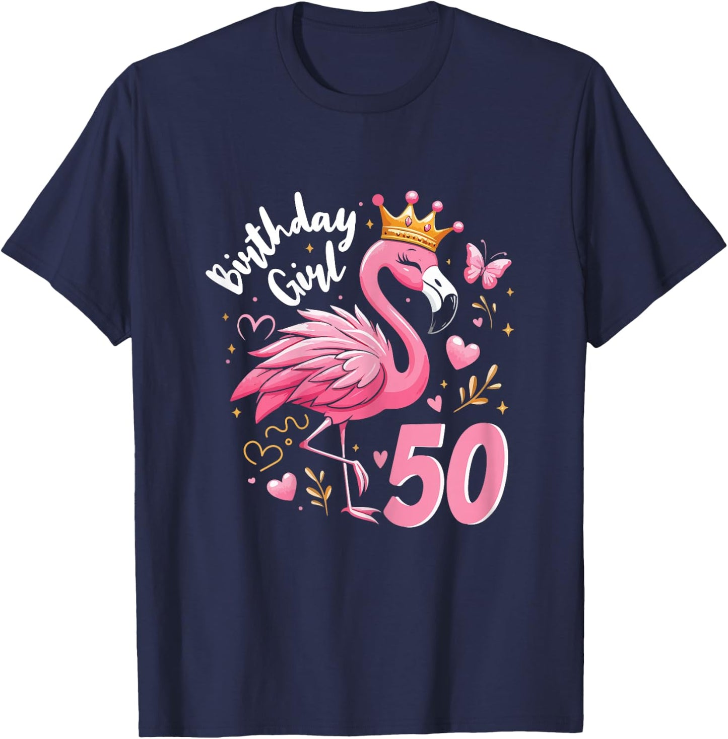 50th Birthday Gift Flamingo Fan 50 Year Old Women 50th Bday T-Shirt - T-Shirt | Navy