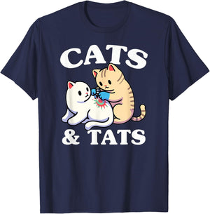 Cats and Tats Funny Feline Tattoo Lover Design T-Shirt - T-Shirt | Navy