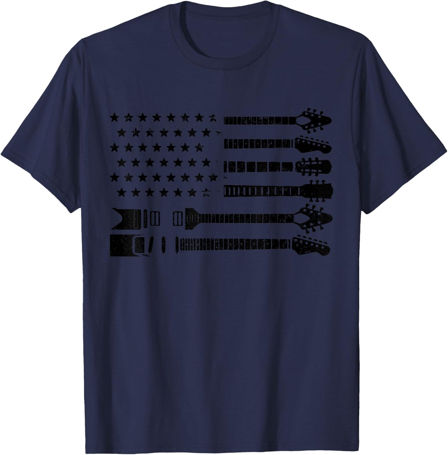 Patriotic Guitar Player Gift American Flag Guitarist Vintage T-Shirt - T-Shirt | Navy