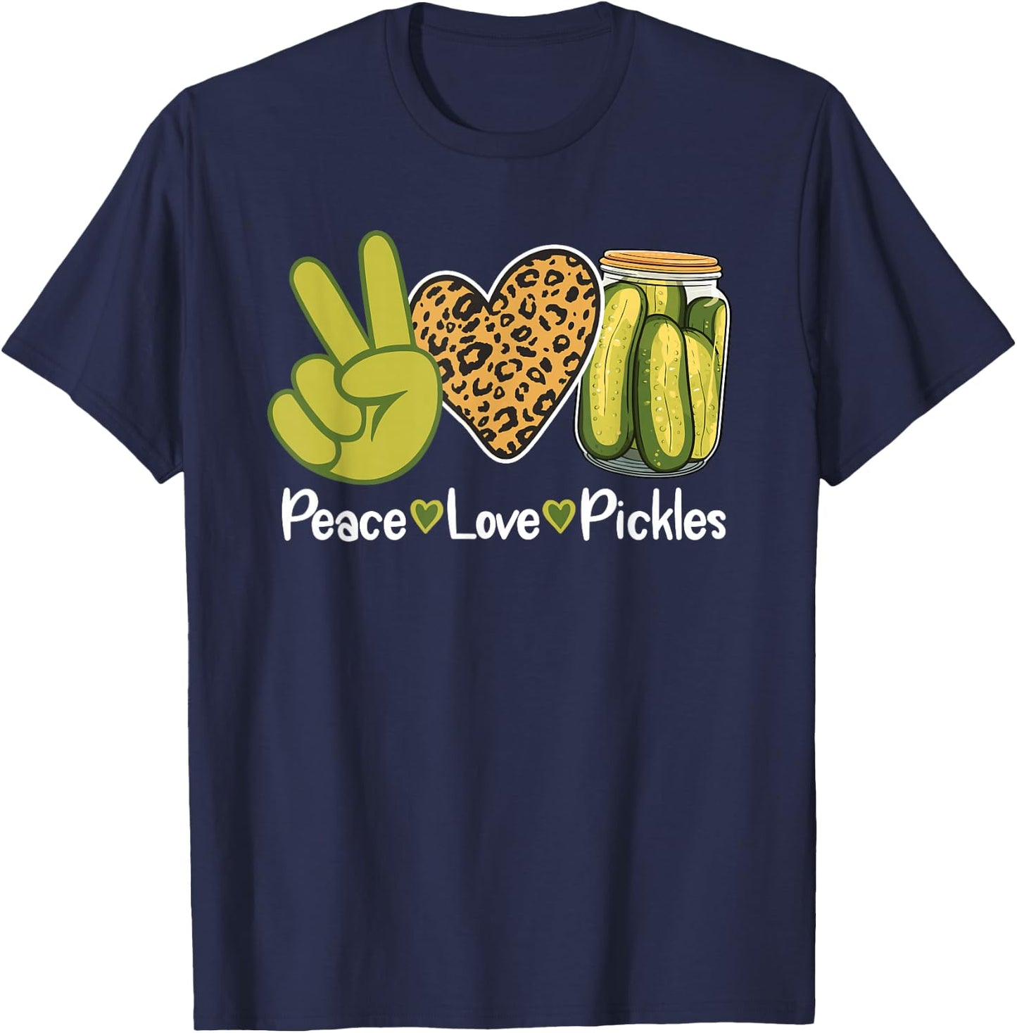 Funny Pickle Lover Leopard Print Retro Peace Love Pickles T-Shirt - T-Shirt | Navy