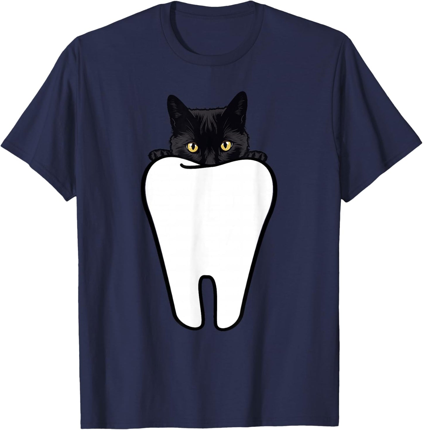 Peeking Black Cat Tooth Funny Dental Halloween Dentist Treat T-Shirt - T-Shirt | Navy