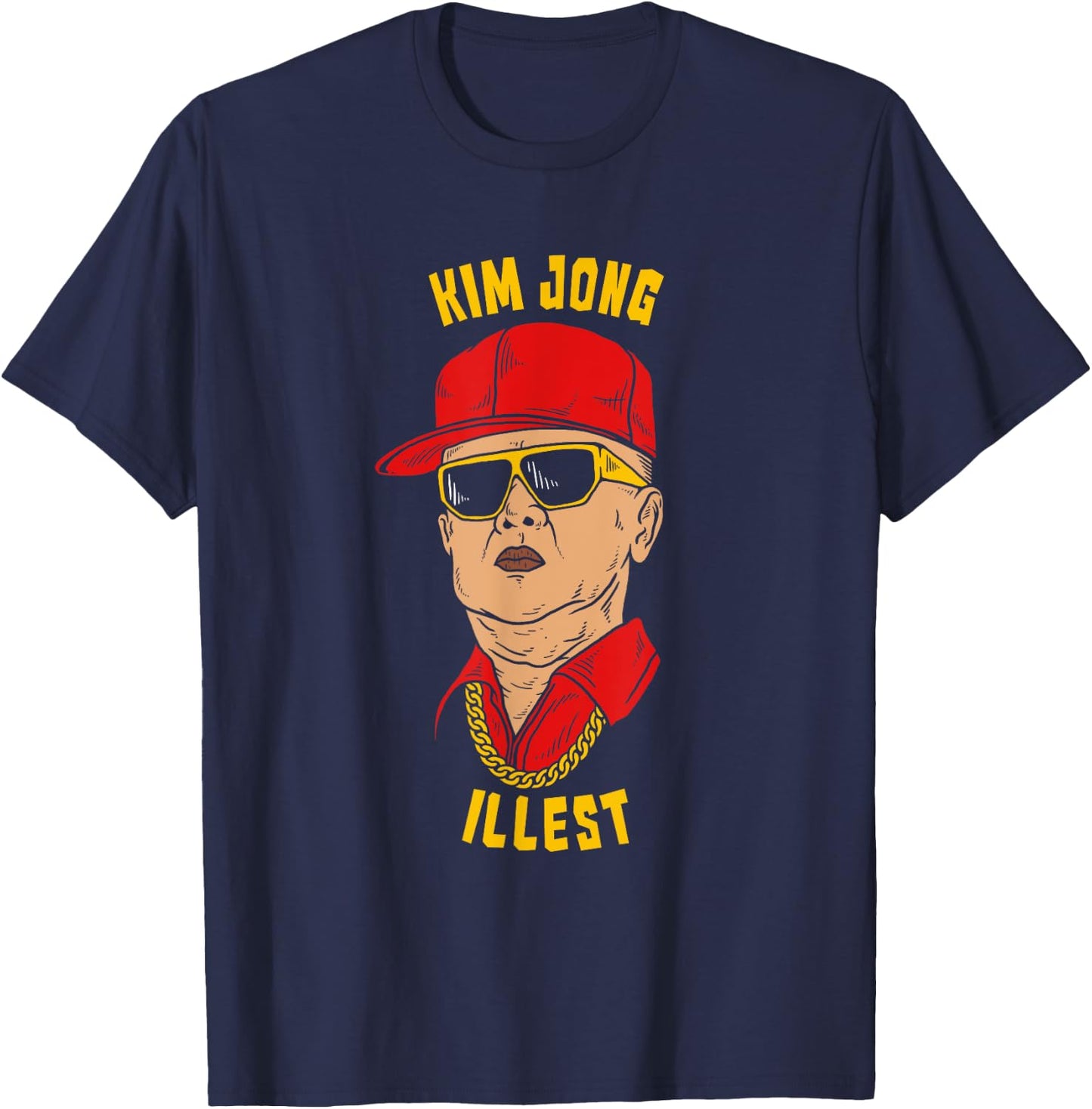 Funny Kim Jong Il North Korea - Kim Jong Illest - -Adults, Kids - Black - Cotton Blend - Short Sleeve - Classic Fit T-Shirt - T-Shirt | Navy