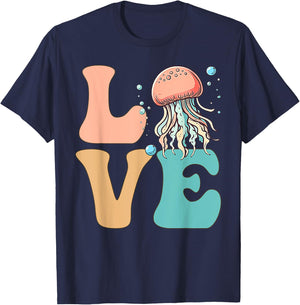 Jellyfish Ocean Life LOVE T-Shirt - T-Shirt | Navy