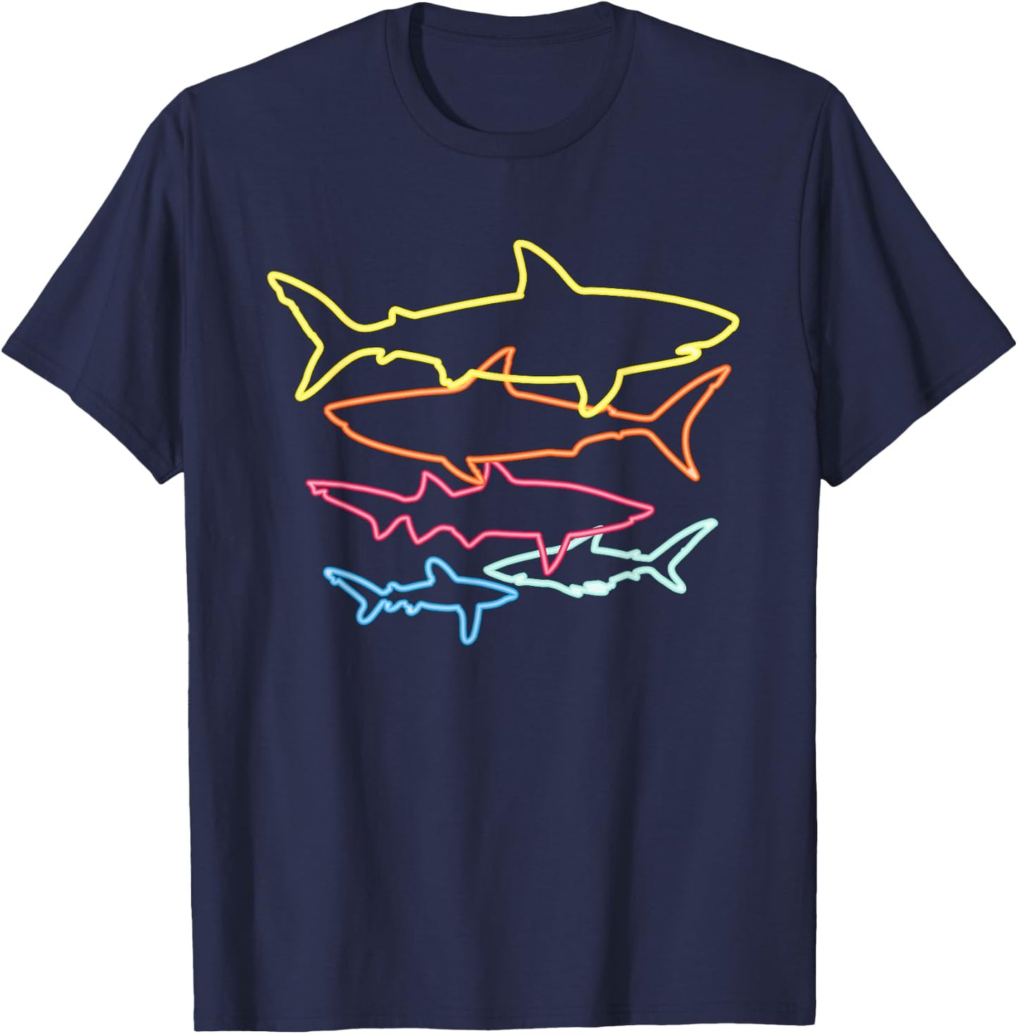 Retro 80s Shark Clothes Sharks Party Kids Women Men Shark T-Shirt - T-Shirt | Navy