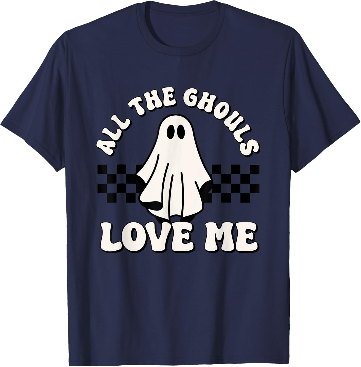 Boys Halloween Ghost Retro Groovy All The Ghouls Love Me T-Shirt - T-Shirt | Navy