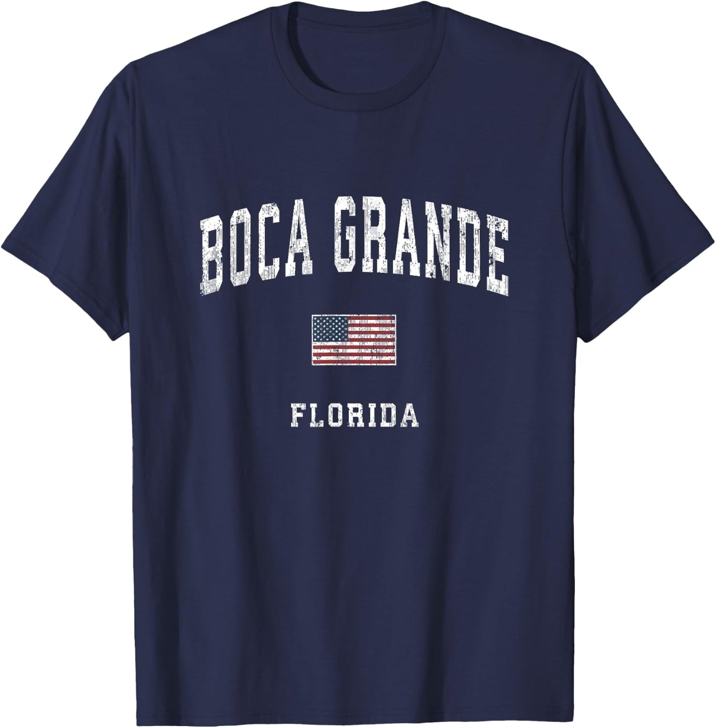 Boca Grande Florida FL Vintage American Flag Sports Design T-Shirt - T-Shirt | Navy