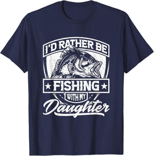 I'd Rather Be Fishing with My Daughter - Cool Fisherman Dad T-Shirt - T-Shirt | Navy