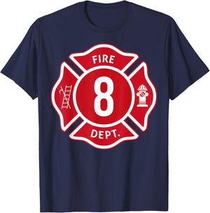 Kids Fire Truck 8th Birthday Boy Firefighter 8 Year Old T-Shirt - T-Shirt | Navy