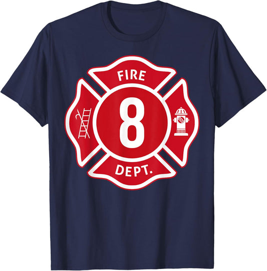 Kids Fire Truck 8th Birthday Boy Firefighter 8 Year Old T-Shirt - T-Shirt | Navy