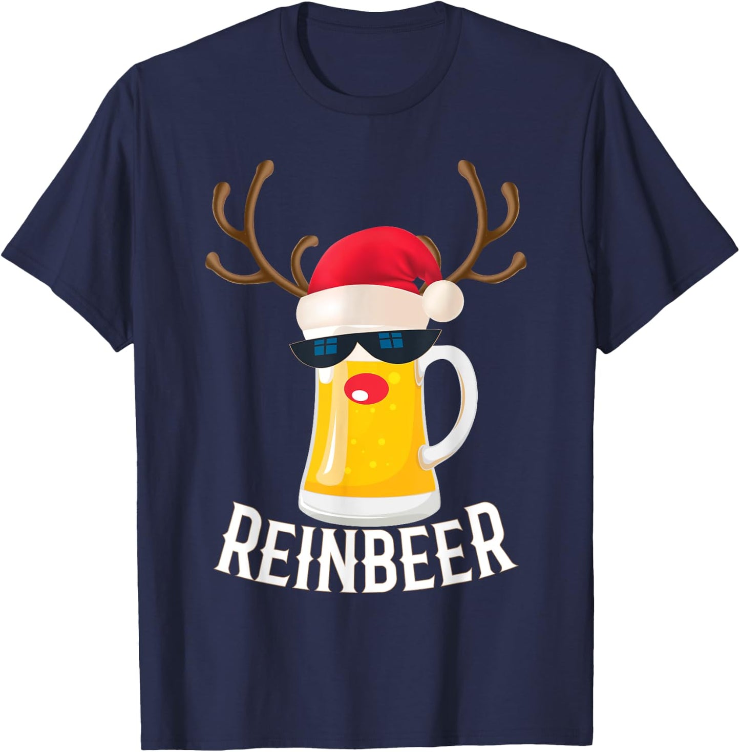 Gifts for Beer Drinkers- Reindeer Funny Christmas Drinking T-Shirt - T-Shirt | Navy