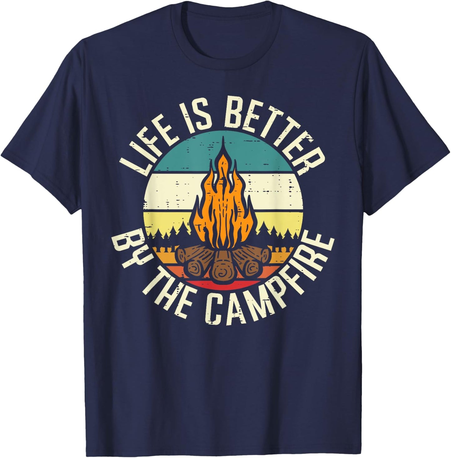 Life Is Better By The Campfire Retro Camper Men Women Kids T-Shirt - T-Shirt | Navy