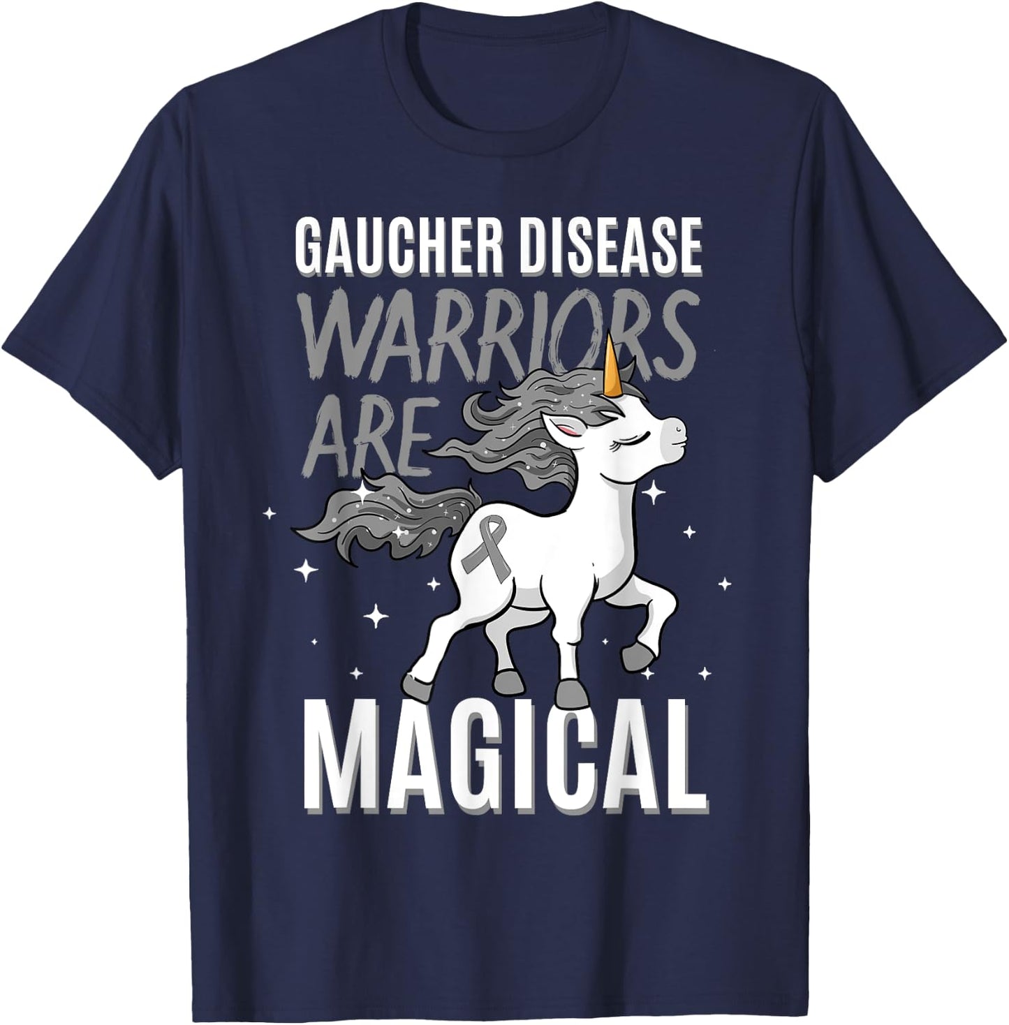 Gaucher Disease Warrior Unicorn Awareness Ribbon Supporter T-Shirt - T-Shirt | Navy