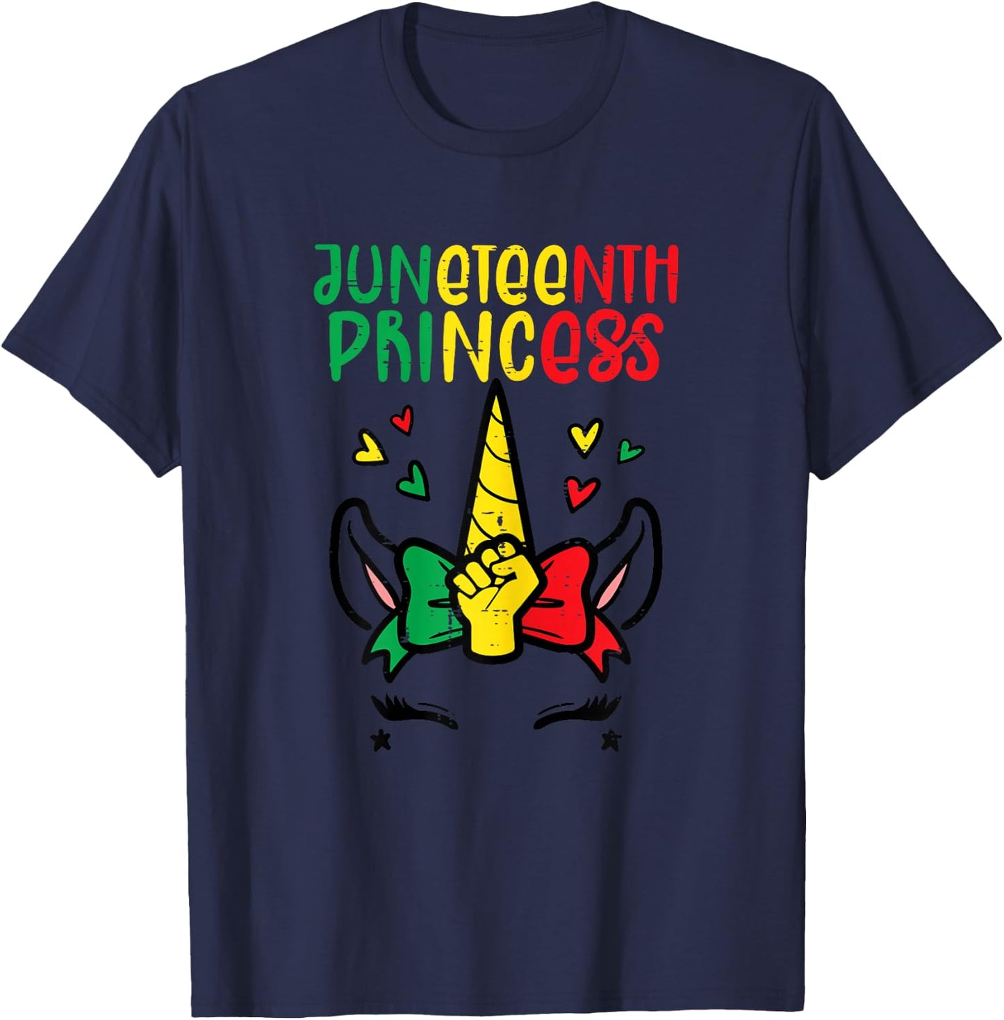 Juneteenth Princess Unicorn Face African Toddler Girls Kids T-Shirt - T-Shirt | Navy