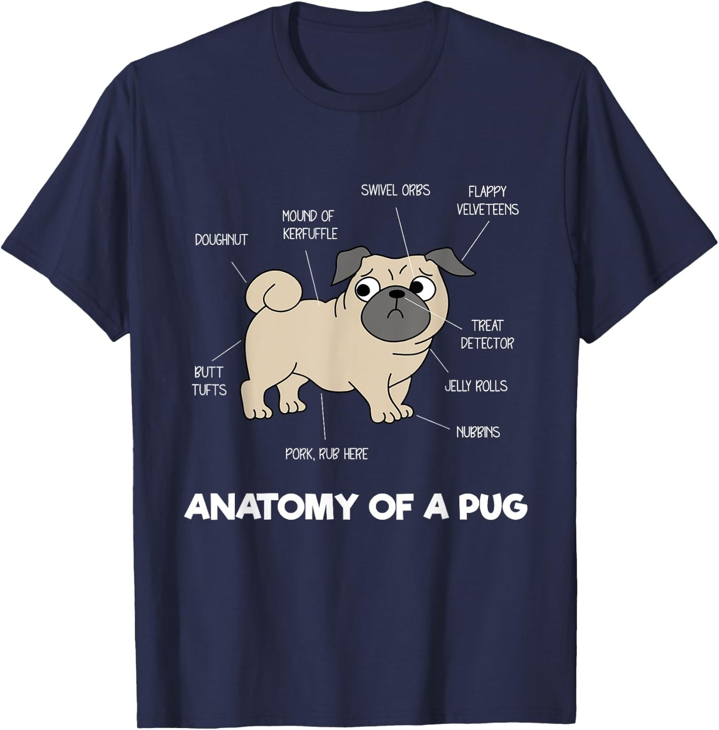 Anatomy Of A Pug - Funny Dog Body Parts Men Women Kids T-Shirt - T-Shirt | Navy