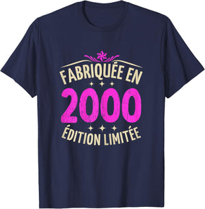 25 Years Woman 2000 Birthday 25 Years Girl Limited Edition , Black, Female X-Small T-Shirt - T-Shirt | Navy