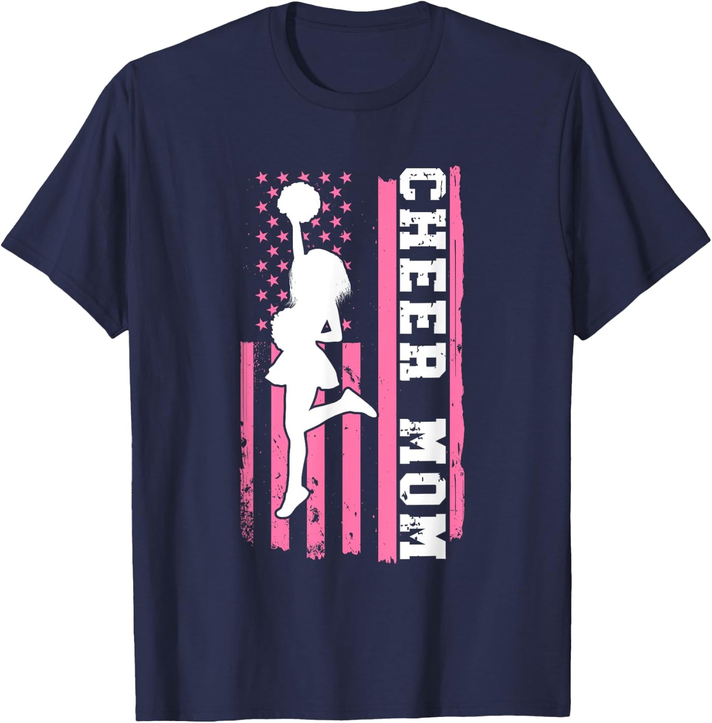 Cheer Mom American Flag Cheerleading Cheerleader Mom T-Shirt - T-Shirt | Navy