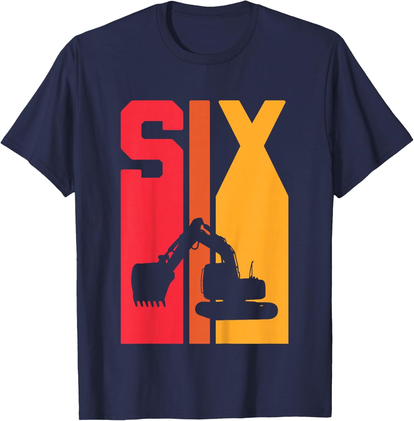 Kids 6th Birthday Boy 6 Year Old Construction Truck Excavator T-Shirt - T-Shirt | Navy