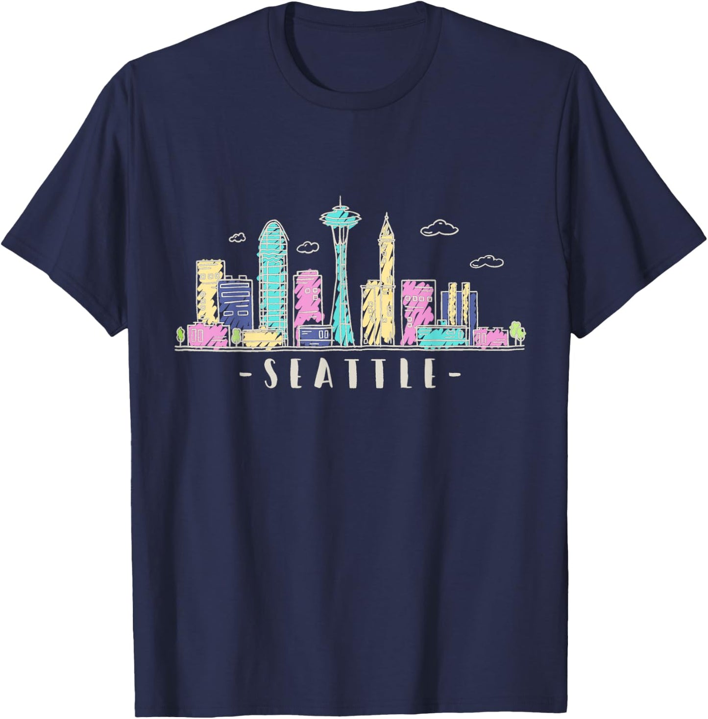 Seattle Skyline Washington PNW Vintage T-Shirt - T-Shirt | Navy